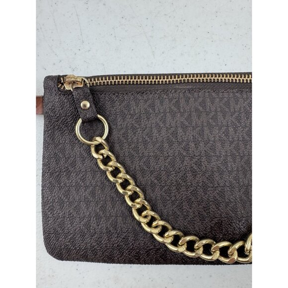Michael Michael Kors Signature Logo Belt Bag Brown Gold Chain Fanny Pack XL - Picture 3 of 12